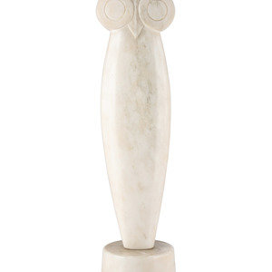 A White Marble Owl Sculpture
in two