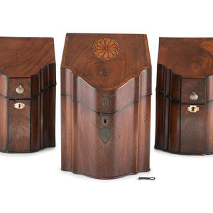 Three English Mahogany Knife Boxes
19th