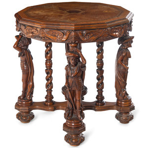 An Italian Carved Walnut and Marquetry