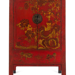 A Chinese Export Red Lacquer Cabinet