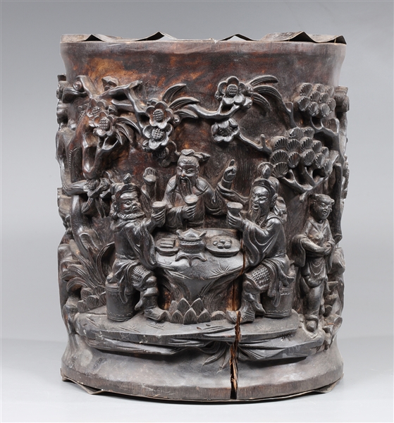 Carved relief Chinese planter depictring