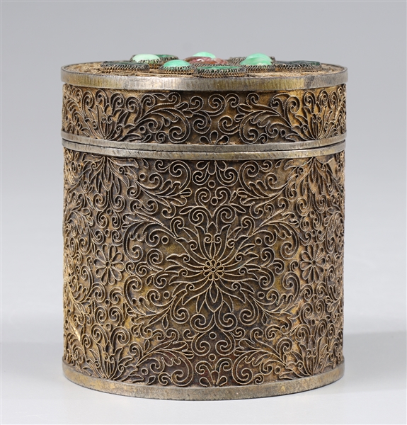 Chinese brass canister with intricate
