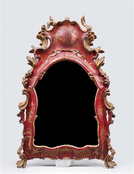 Red chinoiserie mirror with gilt