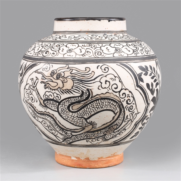 Chinese Cizhou ceramic glazed vase depicting