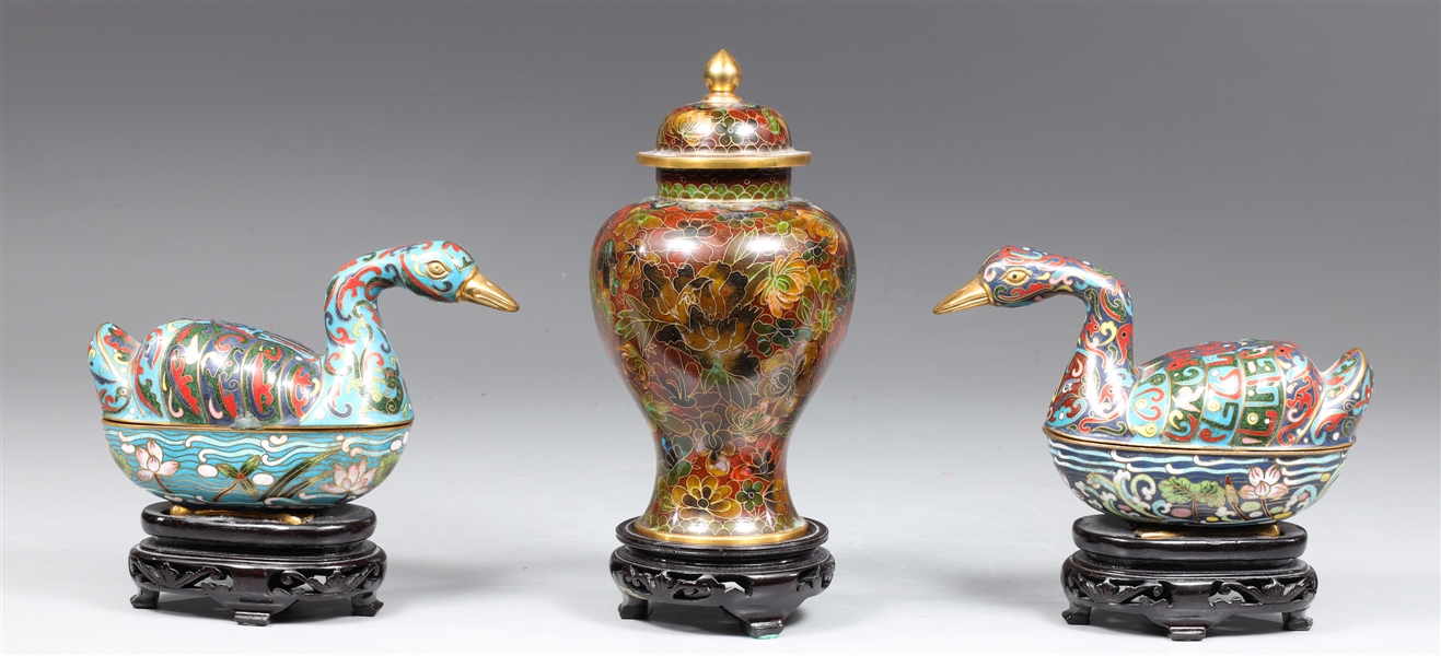 Group of three Chinese cloisonne