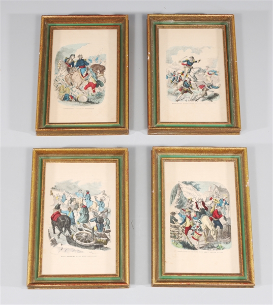 Group of four antique framed hand colored
