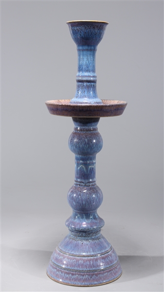 Chinese blue glazed porcelain candlestick;
