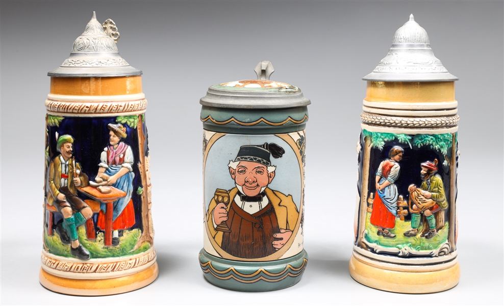 Group of three antique German Steins,