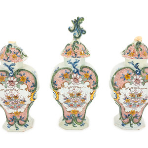 Three piece Dutch Polychrome Garniture circa 2aa975