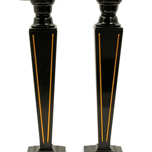 A Pair of Wood and Marble Pedestals American  2aa9b2