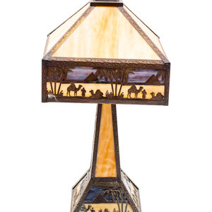 An Egyptian Motif Slag Glass Lamp 20th 2aa9ca