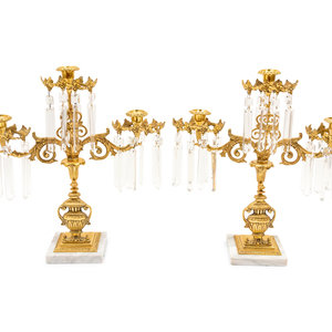 A Pair of Three Light Prism Candelabras having 2aa9c5