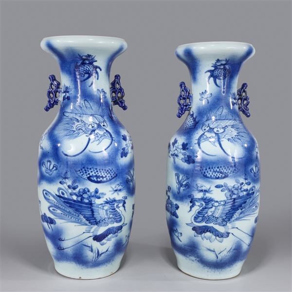 Pair of tall, antique Chinese blue