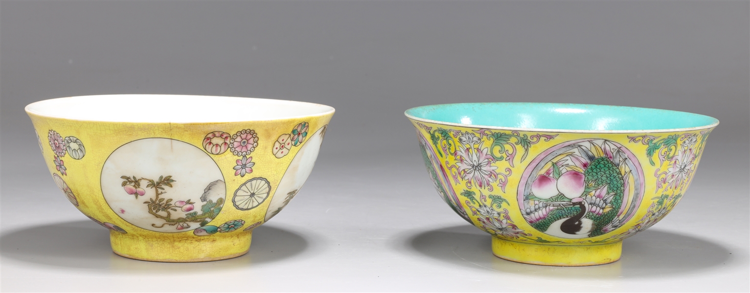Two Chinese enameled yellow ground porcelain