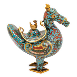 A Cloisonné Bird Form Teapot
(Chinese,