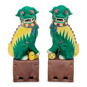 A Pair of Chinese Ceramic Guardian