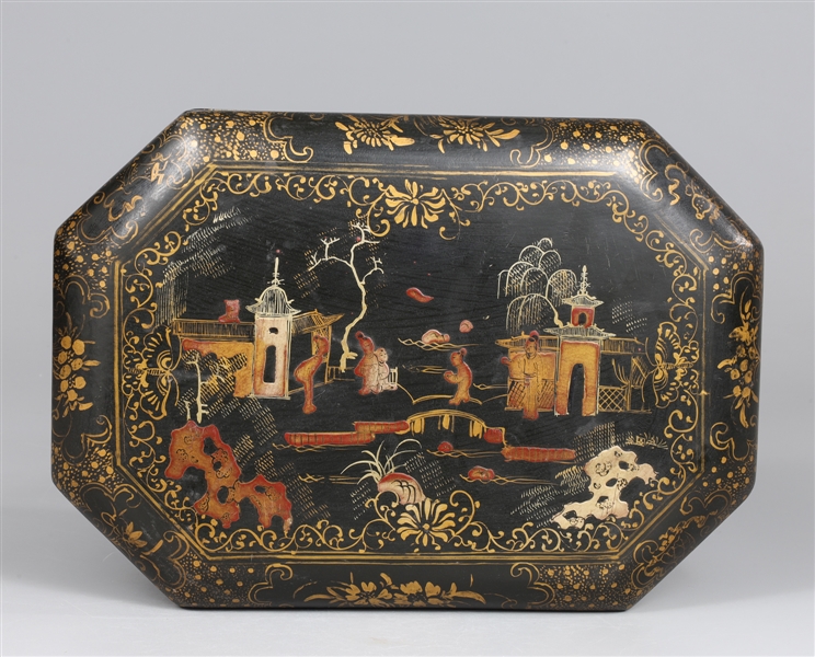 Chinese octagonal lacquer covered