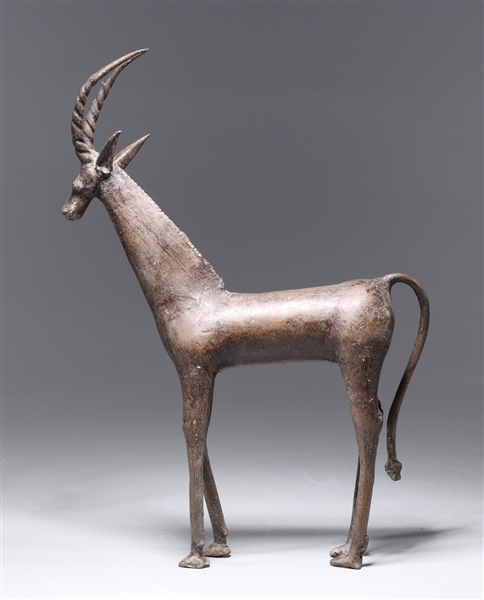 Antique tribal bronze metal gazelle;