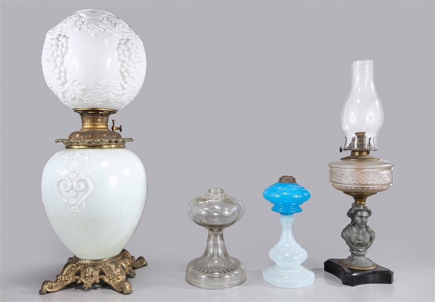 Group of four antique glass kerosene