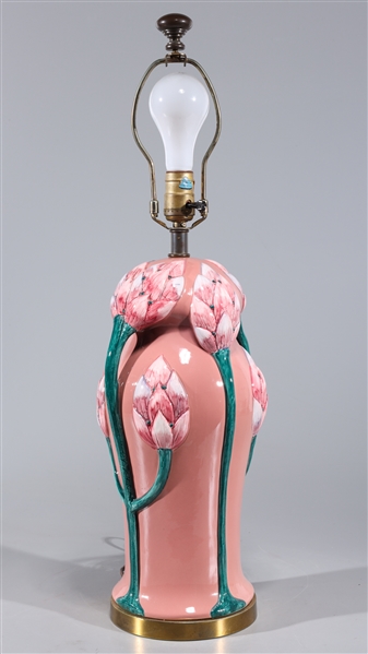 Single-bulb lamp with pink glazed ceramic