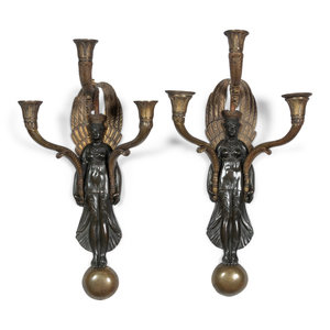 A Pair of Empire Style Brass Three Light 2aac50