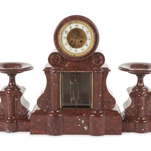 A Large French Marble Clock Garniture
Circa