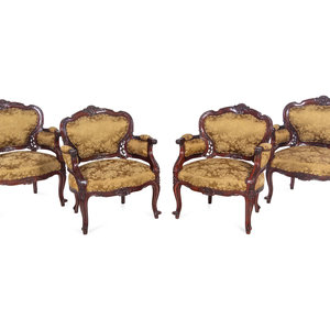 A Set of Four Rococo Style Upholstered