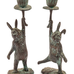 A Pair of Patinated Cast Metal