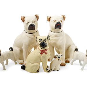 A Group of Glazed Ceramic Pug Figures 6 2aad6f