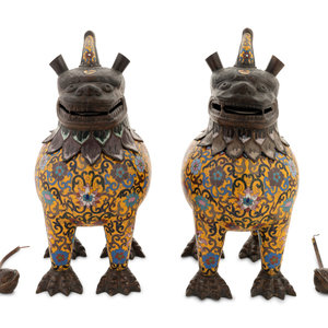 A Pair of Cloisonn Enamel Lions 20th 2aadff