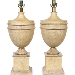 A Pair of Faux Stone Urn Form Lamps 21ST 2aaf12