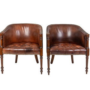 A Pair of George III Style Leather-Upholstered