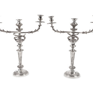 A Pair of Sheffield Plated Three-Light
