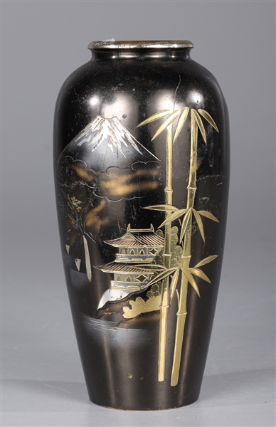Japanese bronze vase an inlaid