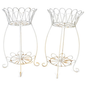 A Pair of White Painted Iron Wirework