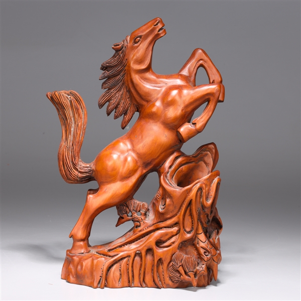 Chinese wood carving of a horse rearing