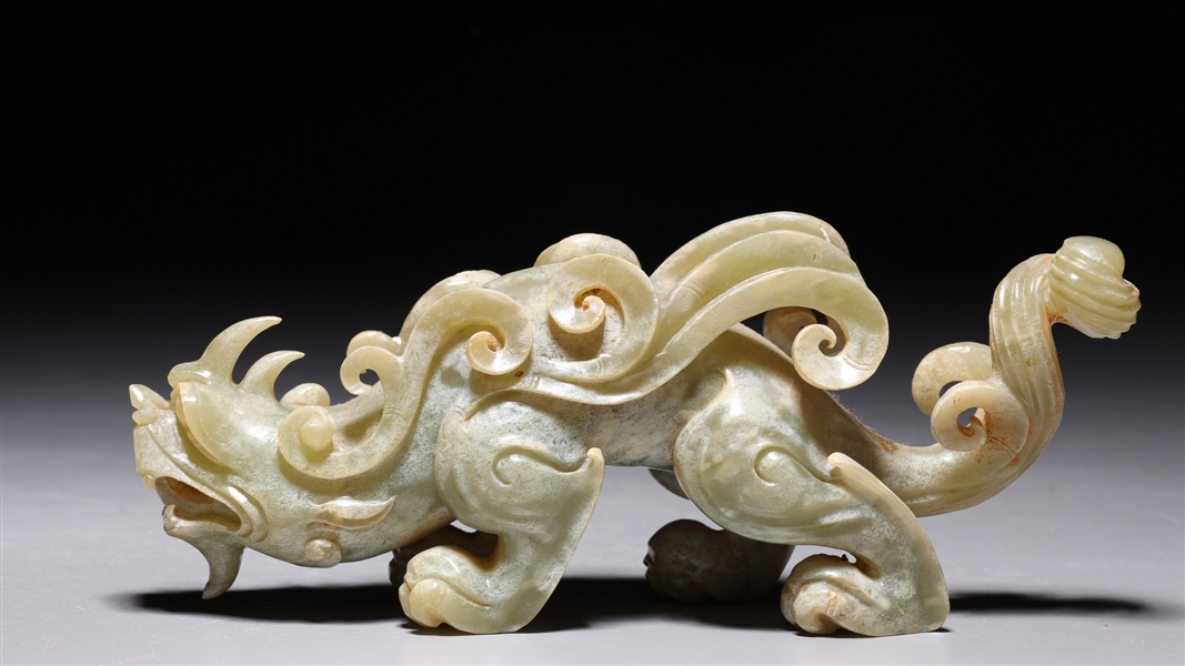 Chinese carved hardstone lion crouching