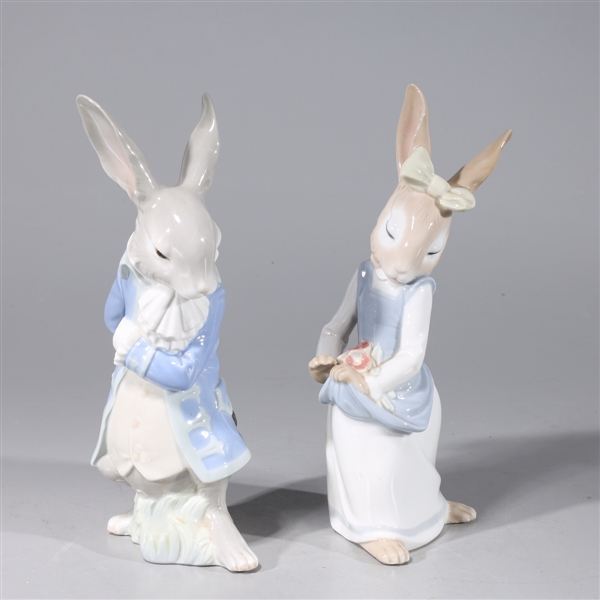 Pair of Nao Porcelain rabbit figures,