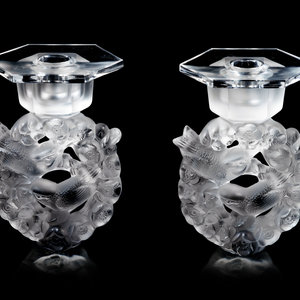 A Pair of Lalique Mesanges Candlesticks Second 2ab2a6