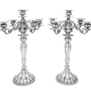 A Pair of Continental Silver Five-Light