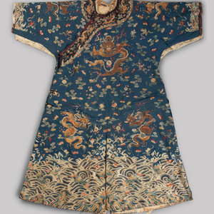 A Chinese Blue Ground Embroidered