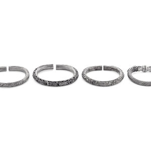 Four Chinese Silvered Metal Bangles
each