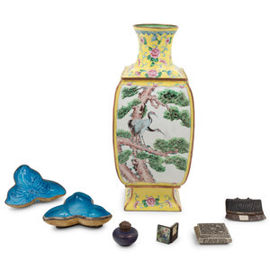 Six Chinese Metal and Painted Enamel