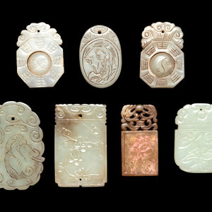 Seven Chinese Carved Jade Plaques two 2ab596