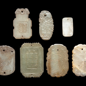 Seven Chinese Celadon Jade Carved