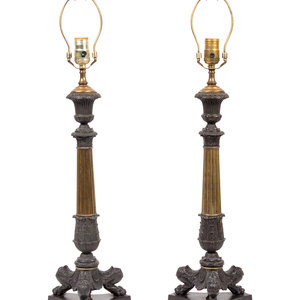 A Pair of Empire Style Bronze Candlesticks
