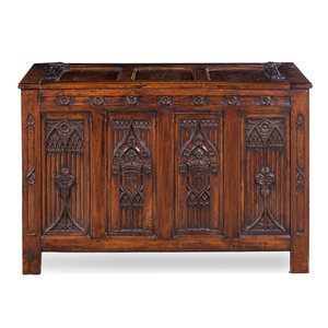 A Gothic Style Carved Walnut Chest Incorporating 2ab862