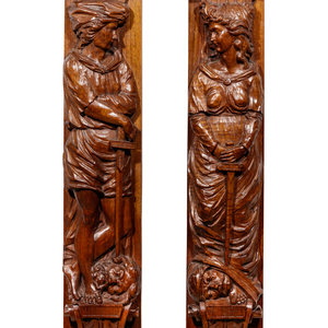 A Pair of Carved Oak Figural Pilasters 19th 2ab866