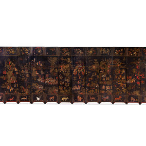 A Chinese Lacquer Twelve-Panel