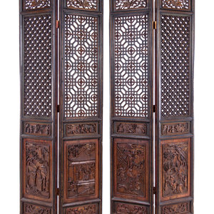 A Chinese Carved Hardwood Four-Panel